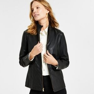 Cole Haan Black Leather Zip Jacket